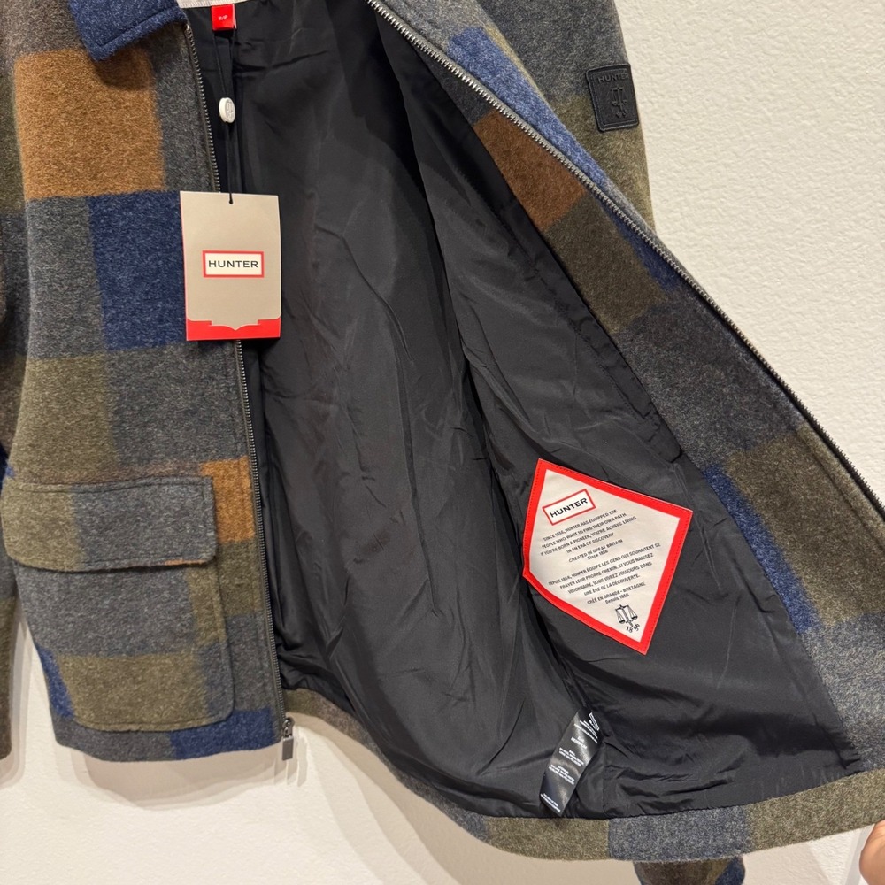 Hunter Elia Boiled Wool Plaid Jacket Small S Zip Up Collared Flap Pocket NWT - Picture 8 of 10